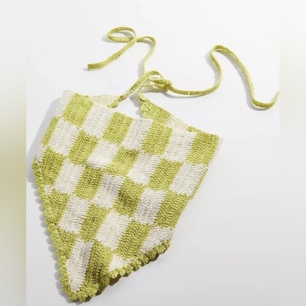 Urban Outfitters Crochet Green/off‎ White Checkerboard Scarf